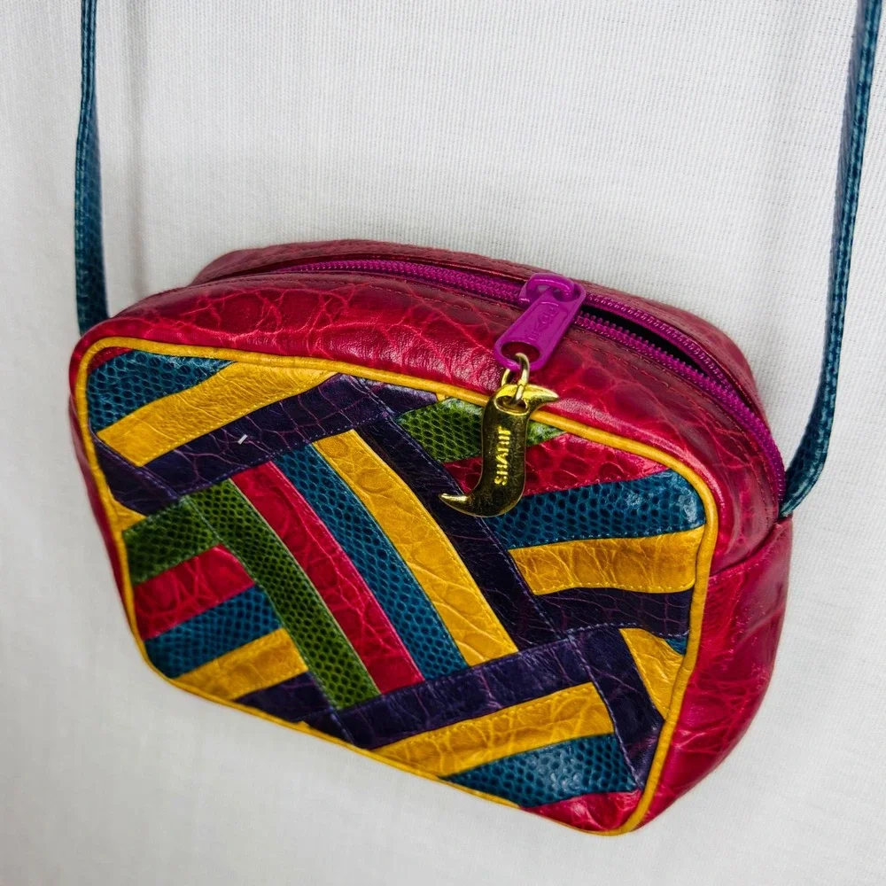 Sharif Vintage Patchwork Crossbody Bag Multicolor Faux Reptile Embossed Leather